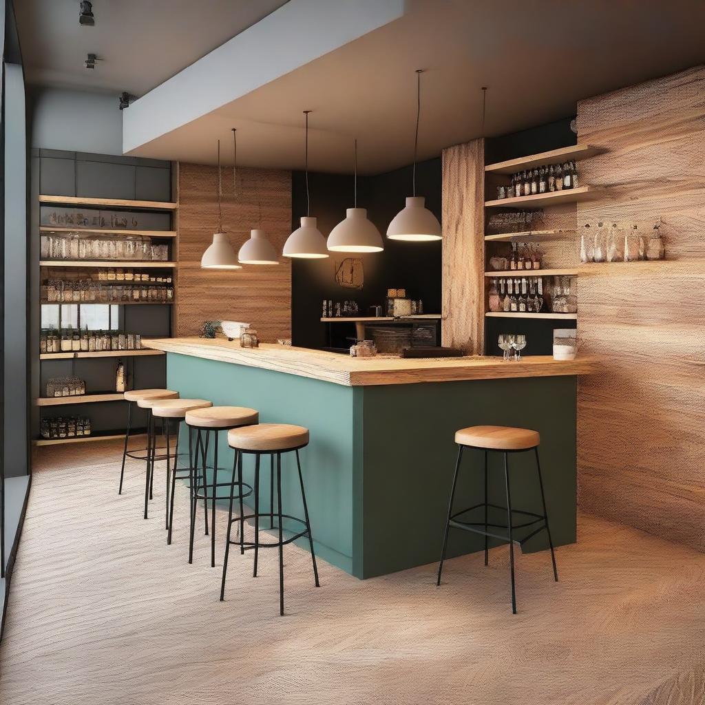 Diseño de interiores para una cafetería bar con un estilo moderno