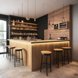 Diseño de interiores para una cafetería bar con un estilo moderno