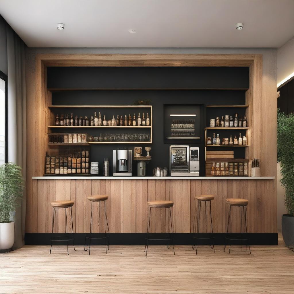 Diseño de interiores para una cafetería bar con un estilo moderno