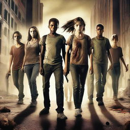 A thrilling movie poster featuring a group of teenage kids surviving a zombie apocalypse