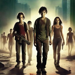 A thrilling movie poster featuring a group of teenage kids surviving a zombie apocalypse