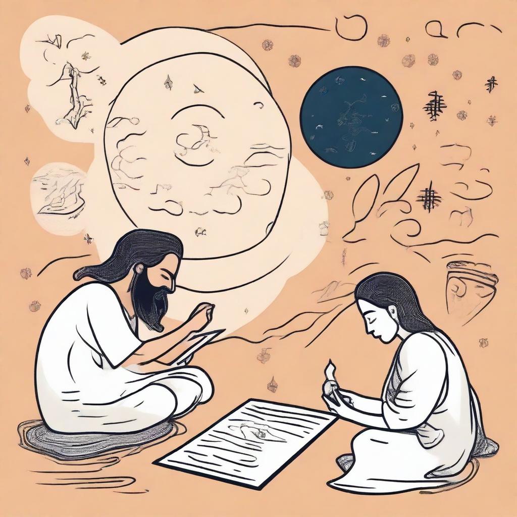 Create a minimalistic doodle illustration of devotees reaching out to Hindu God Ram with their problems