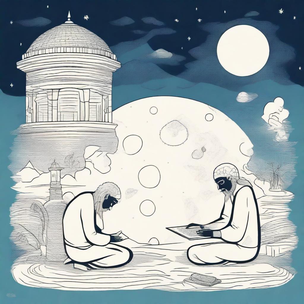 Create a minimalistic doodle illustration of devotees reaching out to Hindu God Ram with their problems