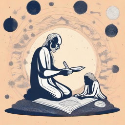 Create a minimalistic doodle illustration of devotees reaching out to Hindu God Ram with their problems
