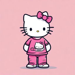 A Hello Kitty character wearing a Tebaev shirt