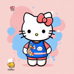 A Hello Kitty character wearing a Tebaev shirt