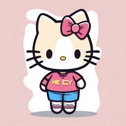 A Hello Kitty character wearing a Tebaev shirt