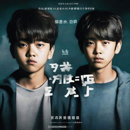 A movie poster for a show called 'We Are Monsters' featuring the faces of two South Korean teen boys