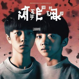 A movie poster for a show called 'We Are Monsters' featuring the faces of two South Korean teen boys