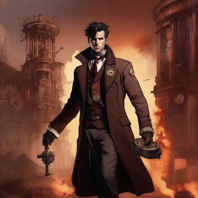 A male nurse in a steampunk style, rising from the ashes