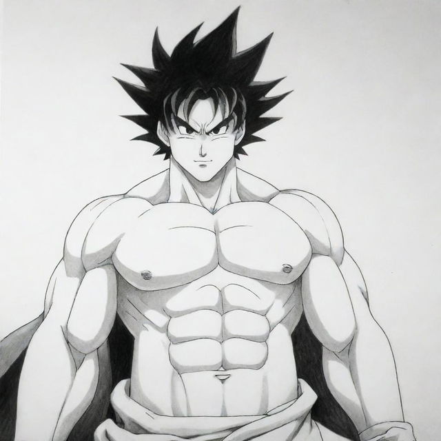 A fusion of shirtless Goku from Dragon Ball Z and Batman from the animated series. The image should be drawn in a style suitable for colouring.