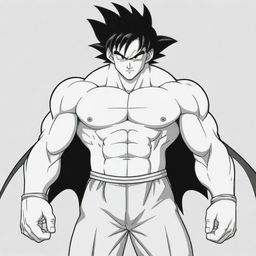 A fusion of shirtless Goku from Dragon Ball Z and Batman from the animated series. The image should be drawn in a style suitable for colouring.