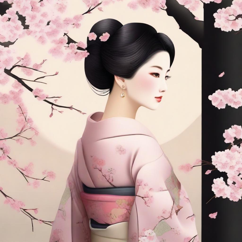 Create an image of a beautiful Japanese woman with an alluring and elegant appearance