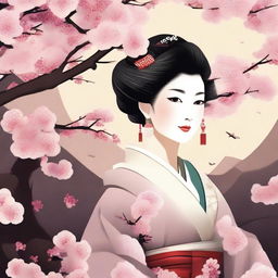 Create an image of a beautiful Japanese woman with an alluring and elegant appearance