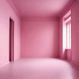 An image of an empty room with walls, floor, and ceiling all painted in various shades of pink