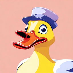 A humorous and cartoonish duck with exaggerated features, such as a large beak and big, expressive eyes