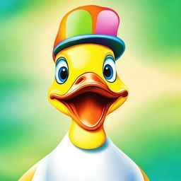 A humorous and cartoonish duck with exaggerated features, such as a large beak and big, expressive eyes