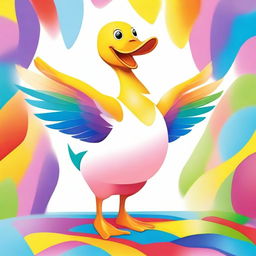 A whimsical and playful scene featuring a duck dancing joyfully