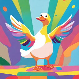 A whimsical and playful scene featuring a duck dancing joyfully