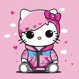 A creative and colorful illustration of Lil Peep transformed into Hello Kitty