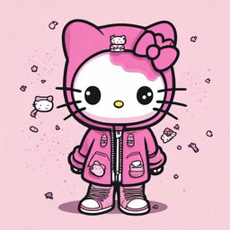 A creative and colorful illustration of Lil Peep transformed into Hello Kitty