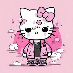 A creative and colorful illustration of Lil Peep transformed into Hello Kitty