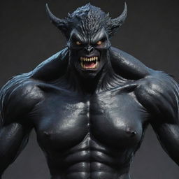 Colossal black monster, unique in that its chest features only the face of a beautiful woman, visualized in anime style.