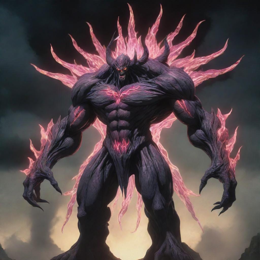 Colossal creature radiating dread and majesty, designed in a captivating anime style.