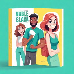 Design an online novel cover featuring a cartoon male and female in the background