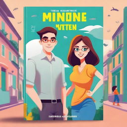 Design an online novel cover featuring a cartoon male and female in the background