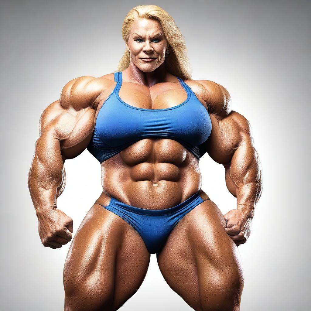 A highly detailed 3D image of an extremely beautiful 600 lbs Swedish female bodybuilding competitor