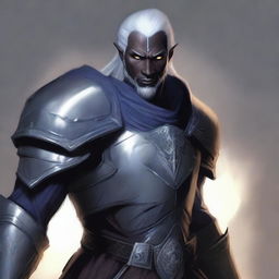 A male Drow cleric of light wearing medium armor