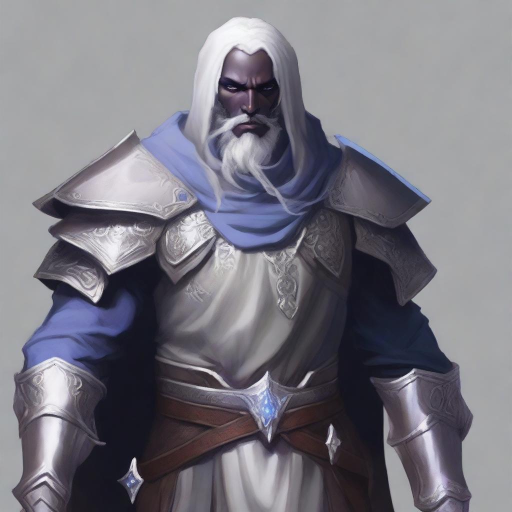 A male Drow cleric of light wearing medium armor