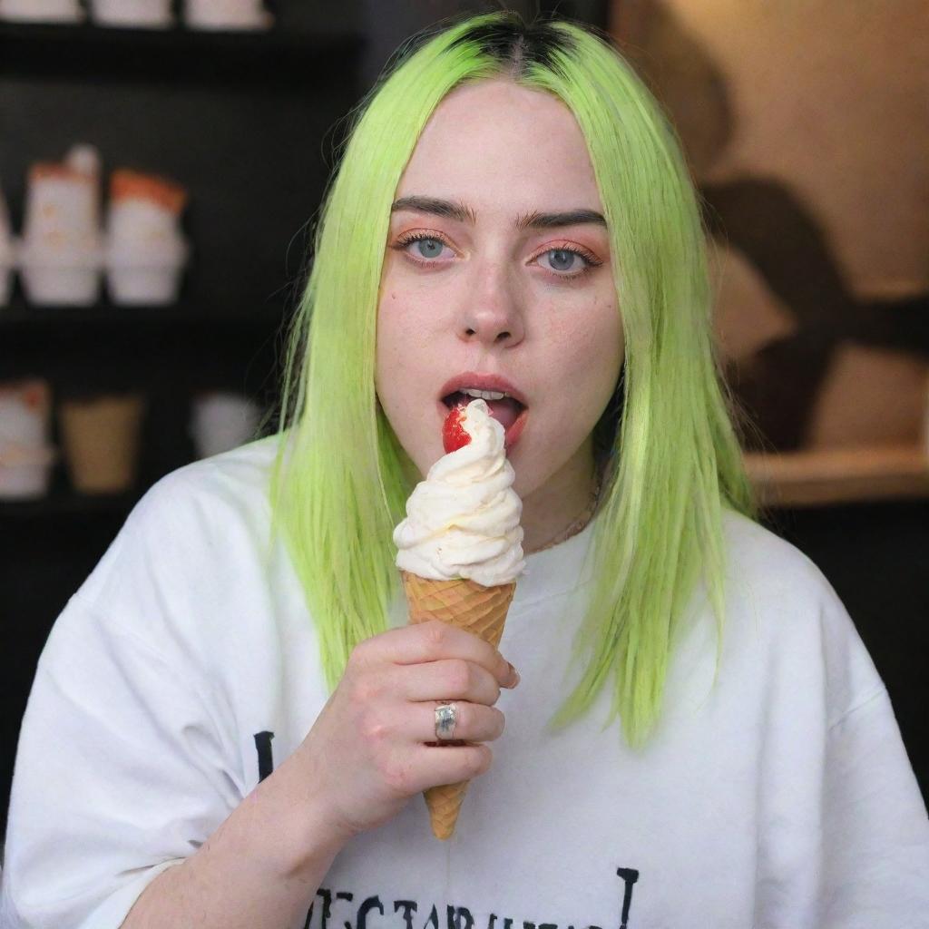 Billie Eilish enjoying a delicious cone of ice cream