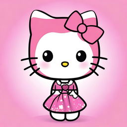 Create an image of Hello Kitty looking cute, wearing a pink dress and a septum piercing