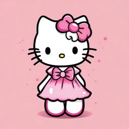 Create an image of Hello Kitty looking cute, wearing a pink dress and a septum piercing