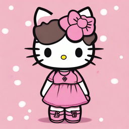 Create an image of Hello Kitty looking cute, wearing a pink dress and a septum piercing