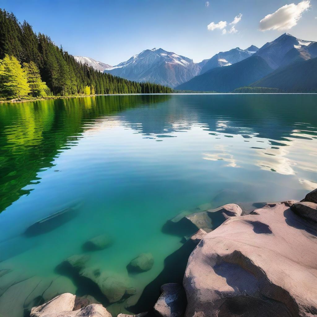 A stunning view of the world's deepest freshwater lake, surrounded by majestic mountains and dense forests