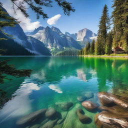 A stunning view of the world's deepest freshwater lake, surrounded by majestic mountains and dense forests