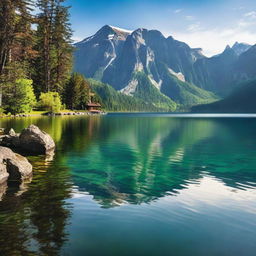 A stunning view of the world's deepest freshwater lake, surrounded by majestic mountains and dense forests