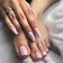 Create an image of a girl with a beautiful face, well-manicured nails, and attractive feet