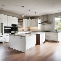 A modern kitchen design featuring sleek countertops, stainless steel appliances, and ample storage space