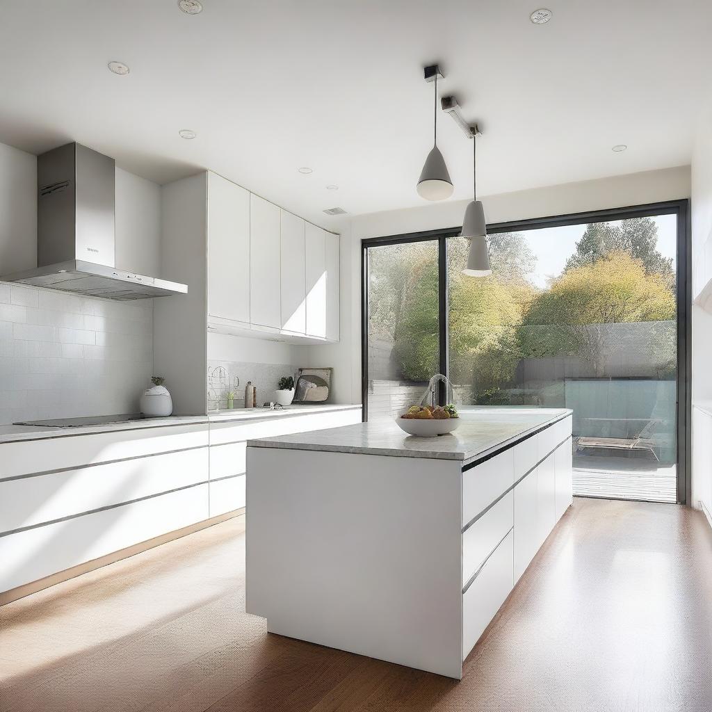 A modern kitchen design featuring sleek countertops, stainless steel appliances, and ample storage space