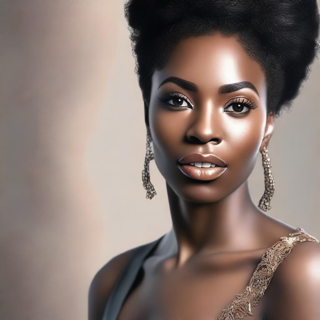 A beautiful and elegant depiction of a black woman, showcasing her natural beauty and grace