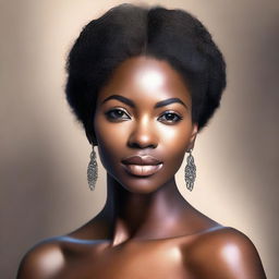 A beautiful and elegant depiction of a black woman, showcasing her natural beauty and grace