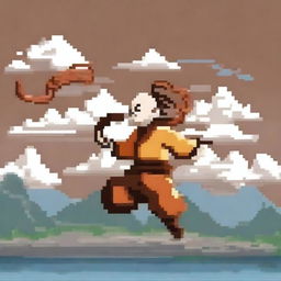 Create an image of an airbender in a pixel art style