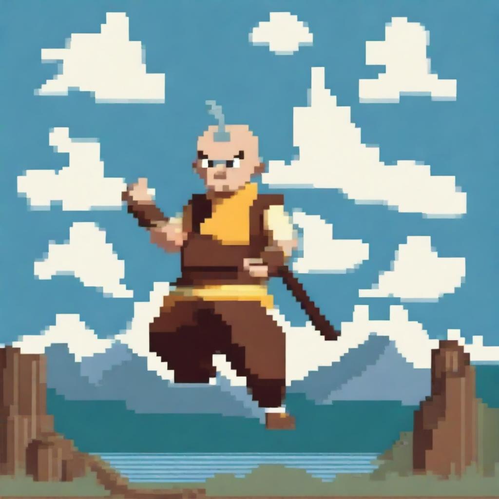 Create an image of an airbender in a pixel art style