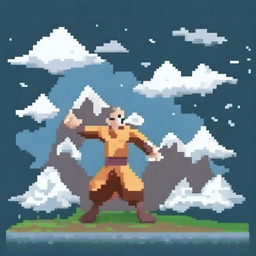 Create an image of an airbender in a pixel art style