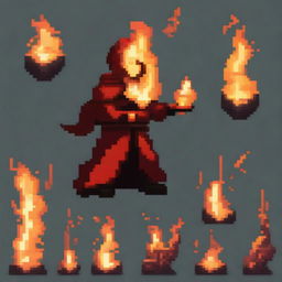 Create an image of a fire mage in a pixel art style