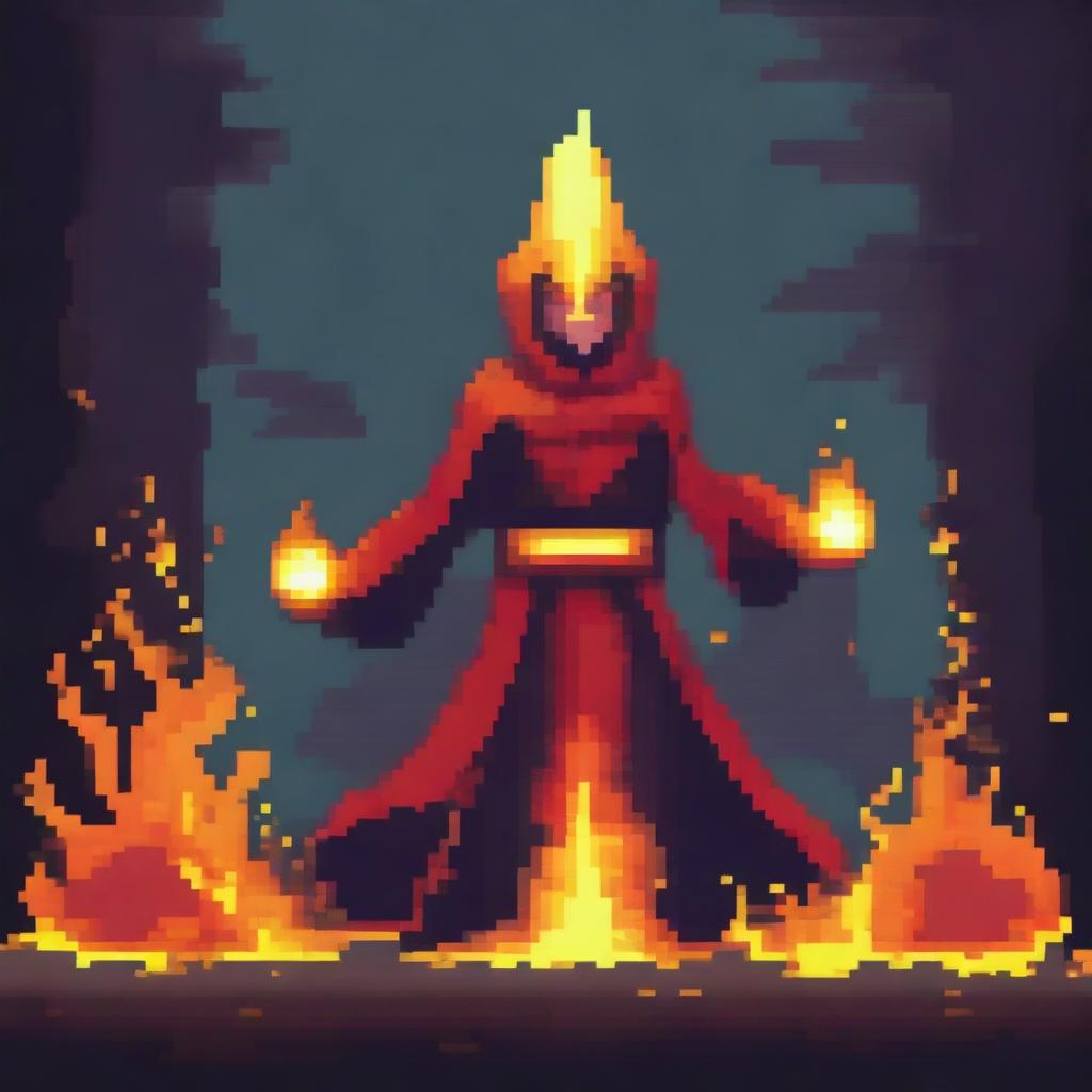 Create an image of a fire mage in a pixel art style